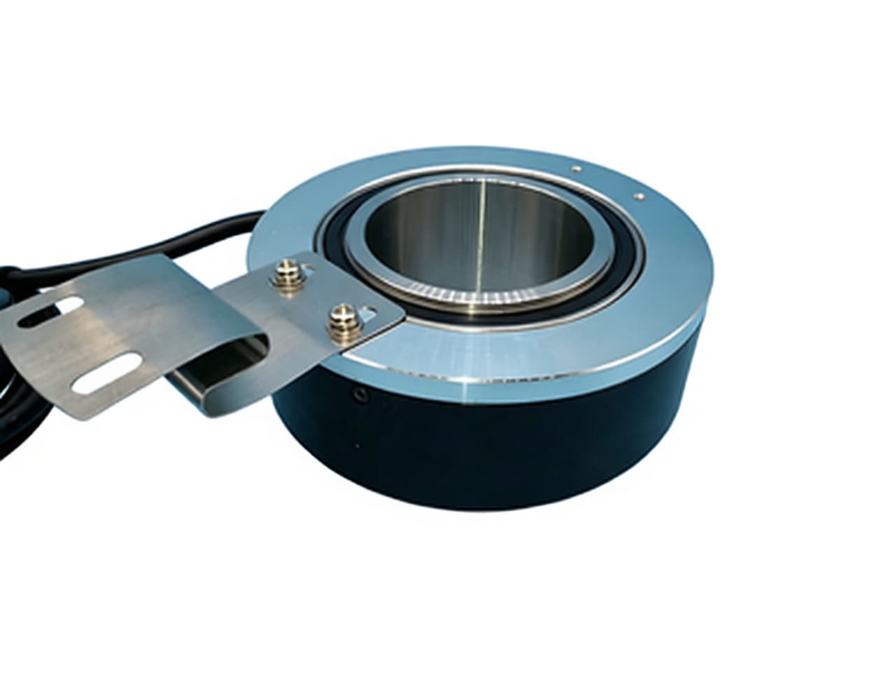 IP67 encoder — rugged hollow-shaft unit with torque arm